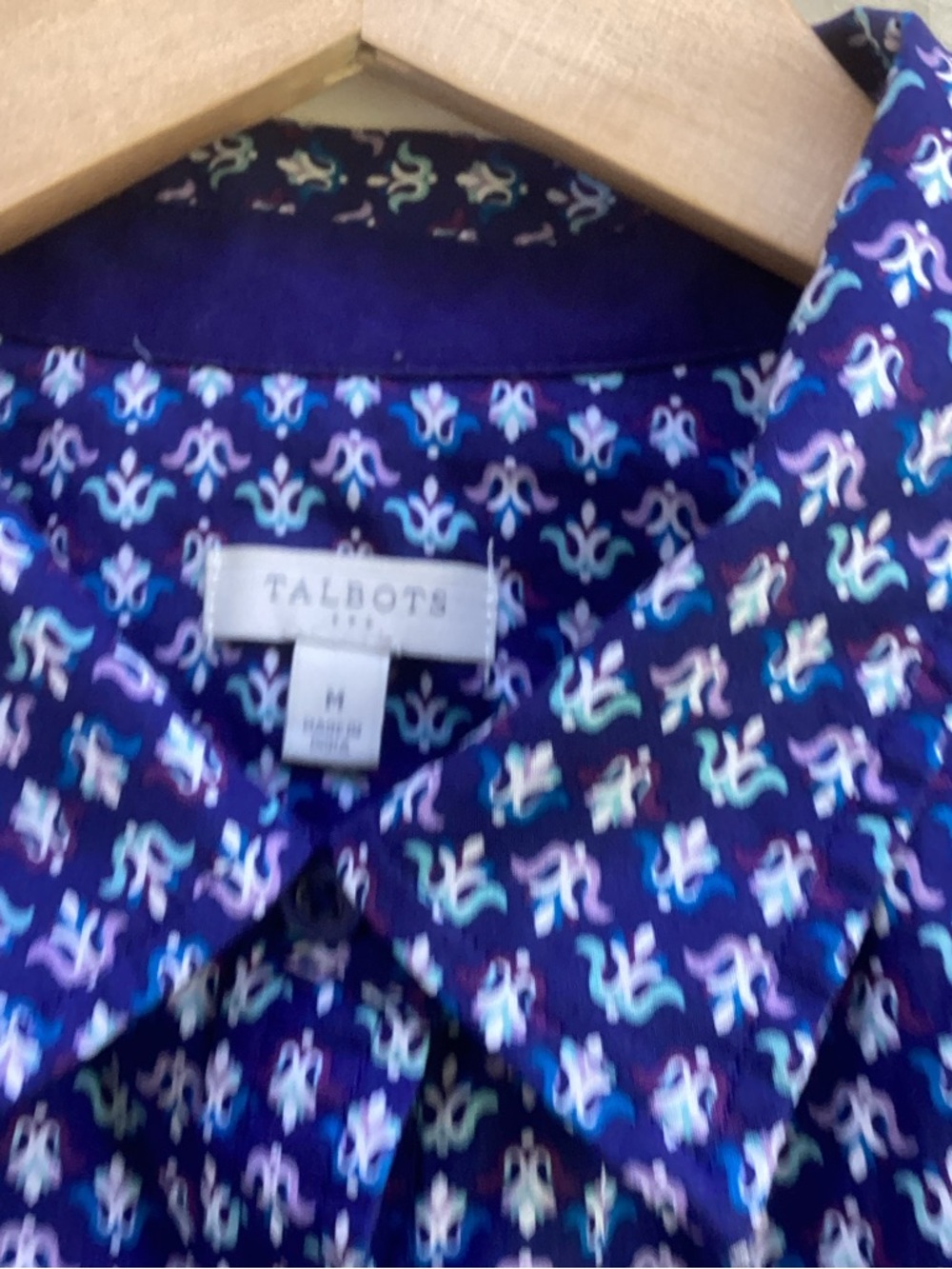 Talbots Blue Printed Button-Down Shirt, size medium - Picture 4 of 9